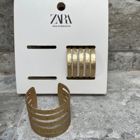 ❤️ ZARA GOLD SET OF TWO CUFF BRACELETS NEW - Picture 4 of 6